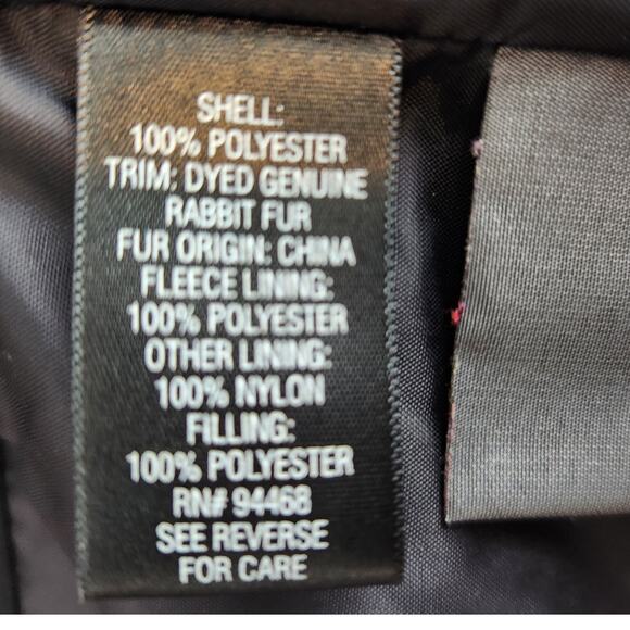 Croft & Barrow Quilted Zip Front Puffer Jacket Dyed Rabbit Fur Collar Size Med - Picture 6 of 6